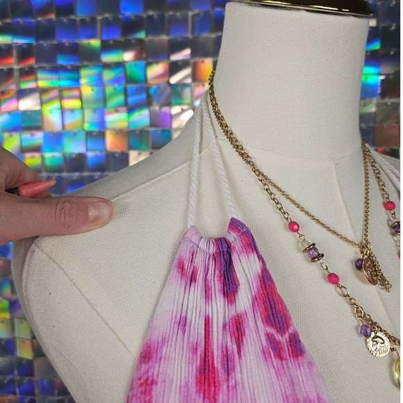 Forever 21 Tie Dye Halter Maxi Dress Pastel Pink Purple White Boho Smocked Waist - Picture 3 of 9